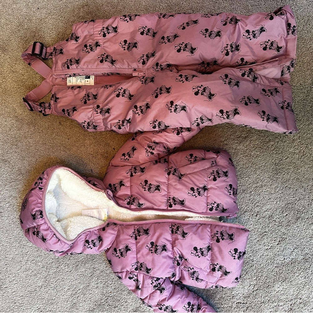GAP Pink and Black primaloft Minnie Mouse snowsuit